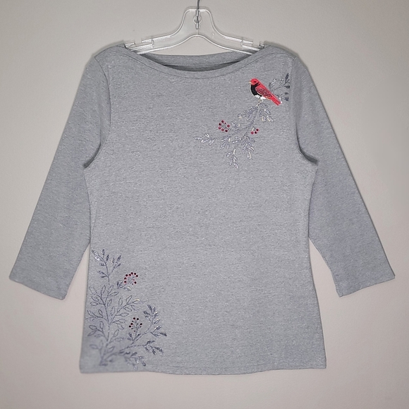 M | Croft & Barrow | 3/4 Sleeve Embroidered Top - Picture 1 of 6